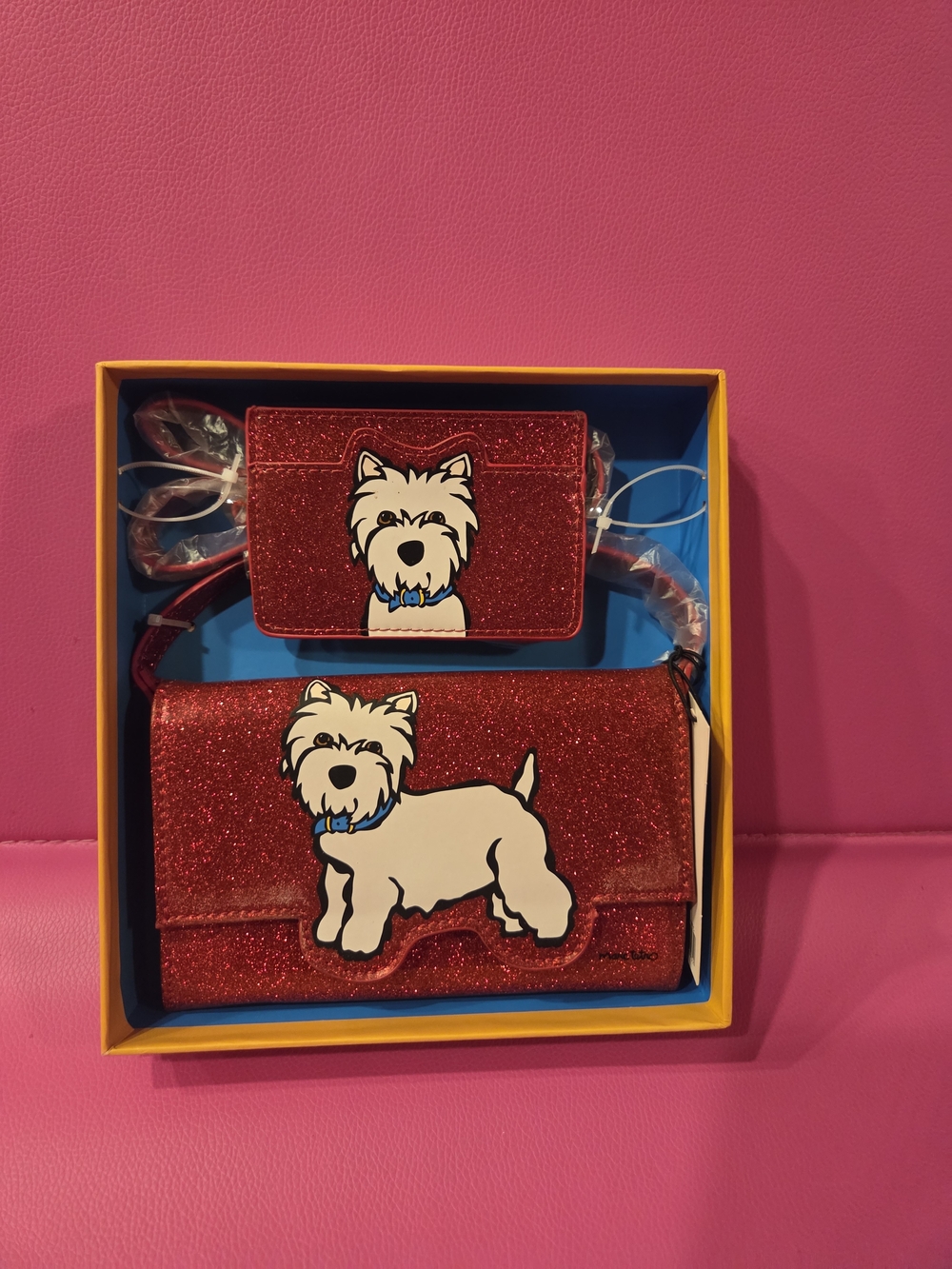 Glitter Red Dog Appliqué Shoulder Bag with Cardholder